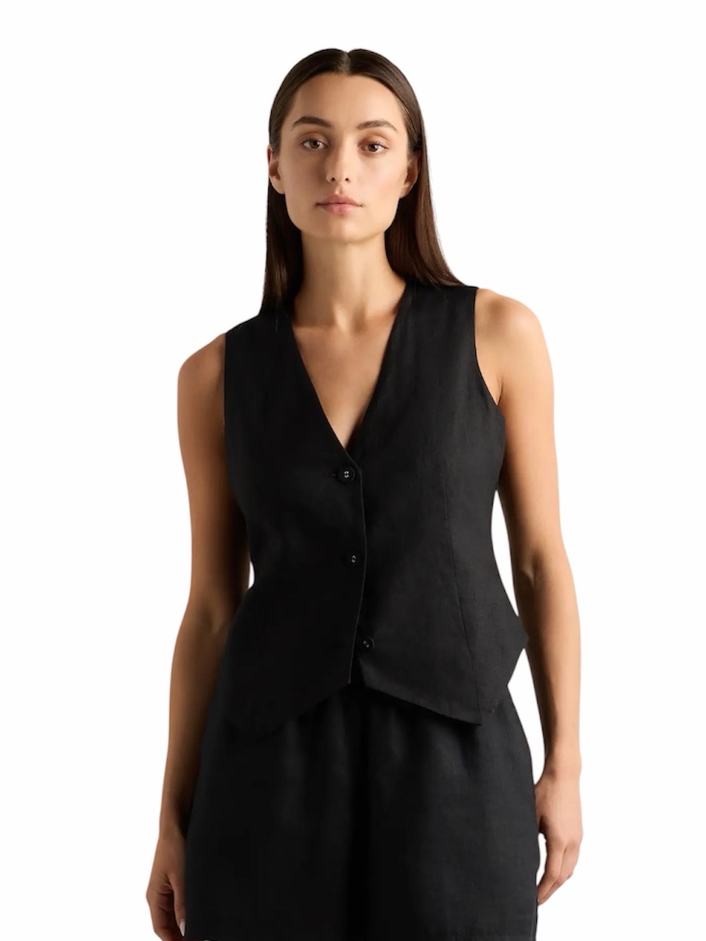 Quince Black 100% European Linen Sleeveless Button Up Vest Size Small NWT